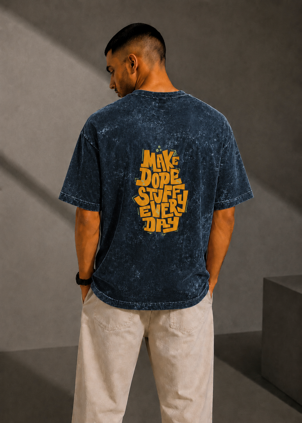Unisex Acid Washed Navy Blue Oversized Tee