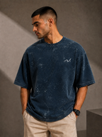 Unisex Acid Washed Navy Blue Oversized Tee