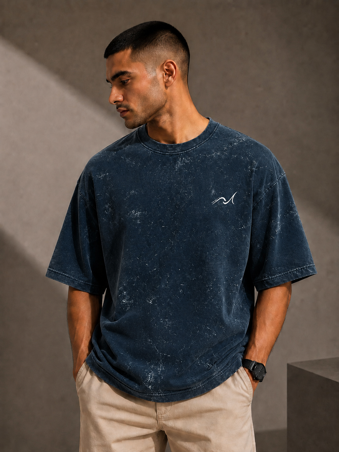 Unisex Acid Washed Navy Blue Oversized Tee