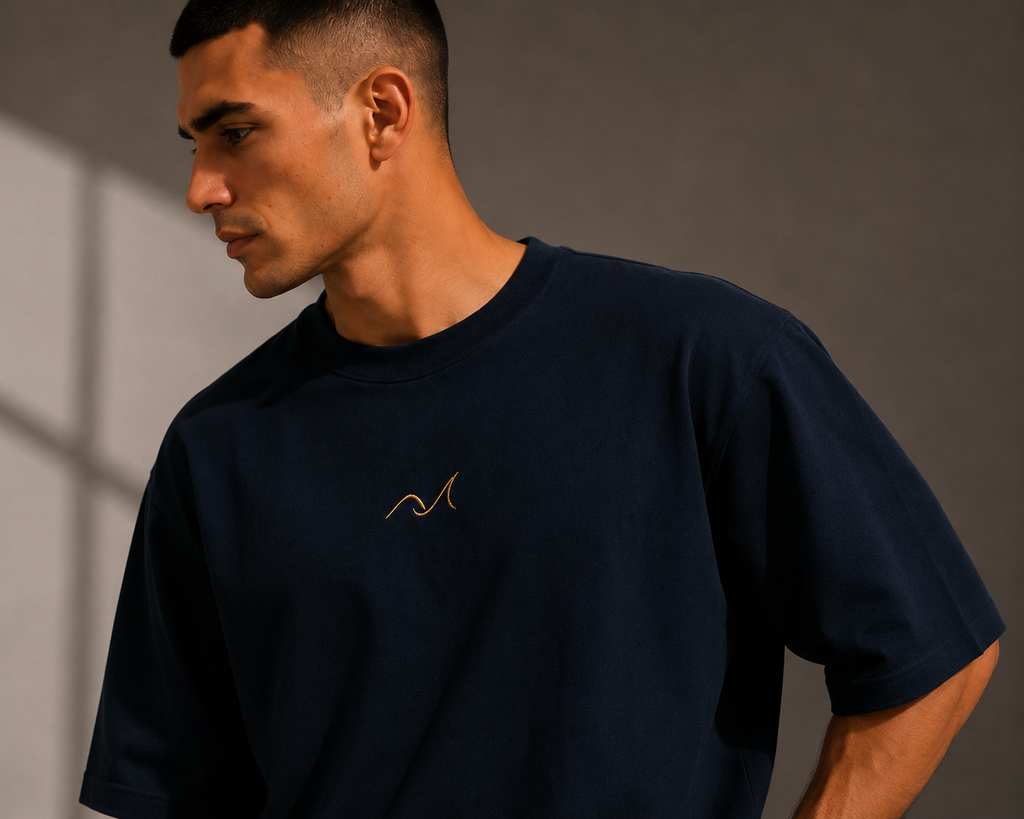 Premium Embroidered Oversized T-Shirt Blue