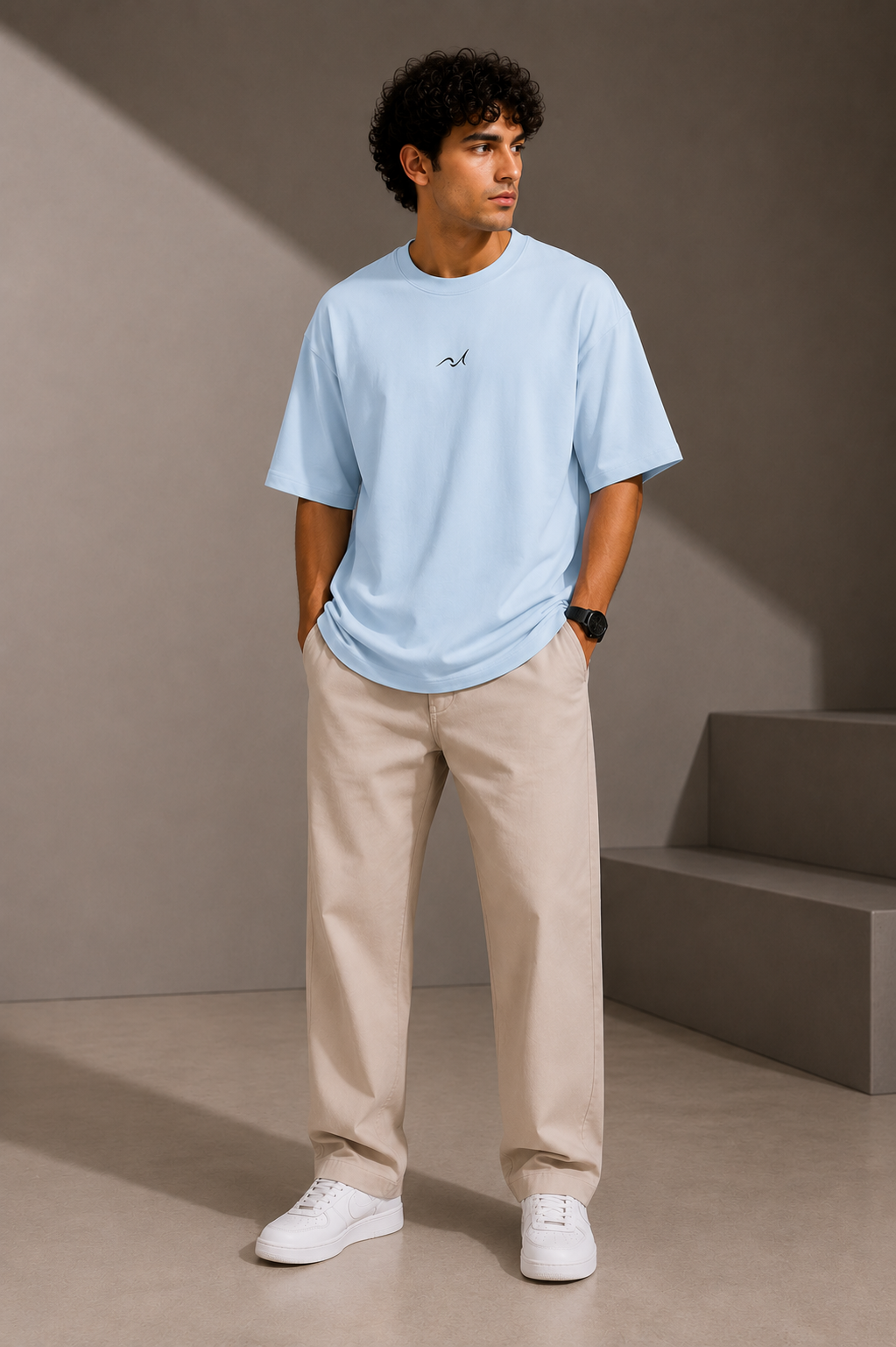 Premium Embroidered Oversized T-Shirt Baby Blue