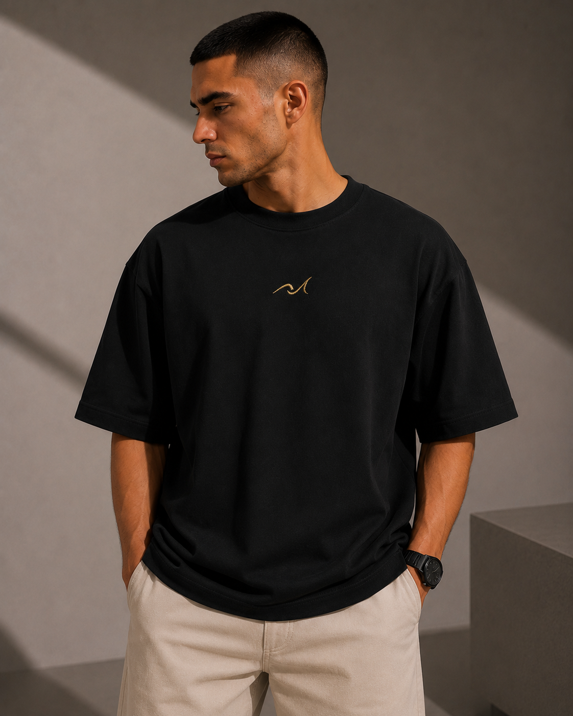 Premium Embroidered Oversized T-Shirt Black
