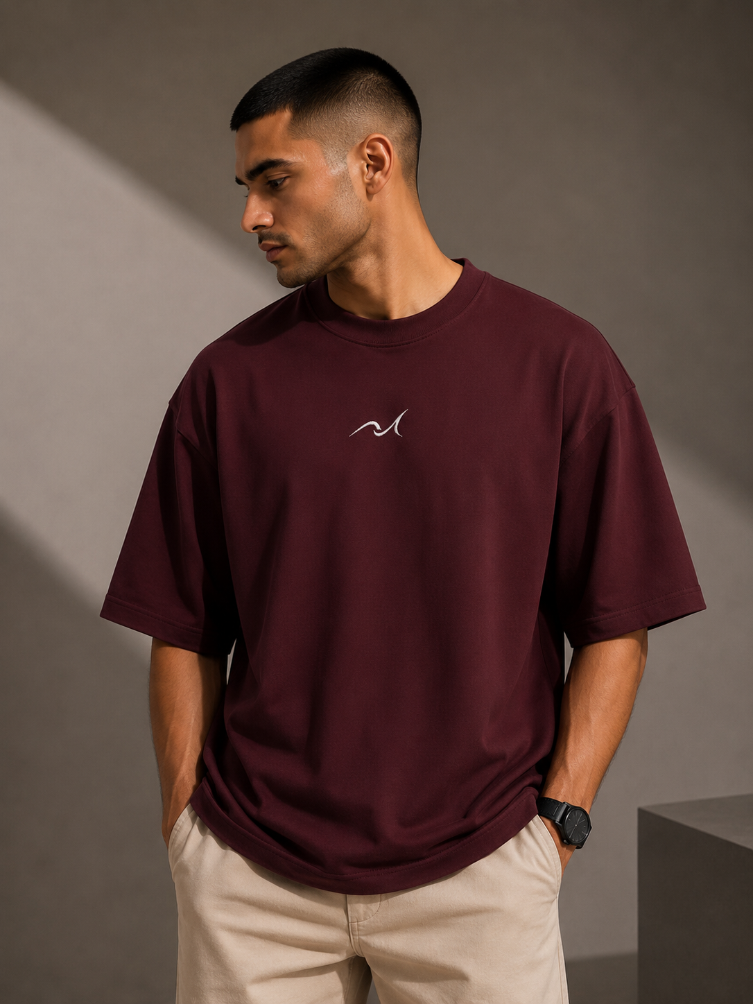 Premium Embroidered Oversized T-Shirt Maroon