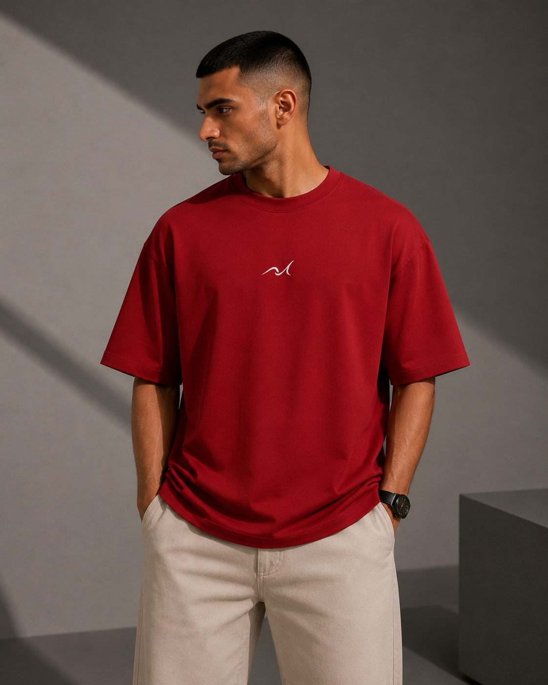 Premium Embroidered Oversized T-Shirt Red