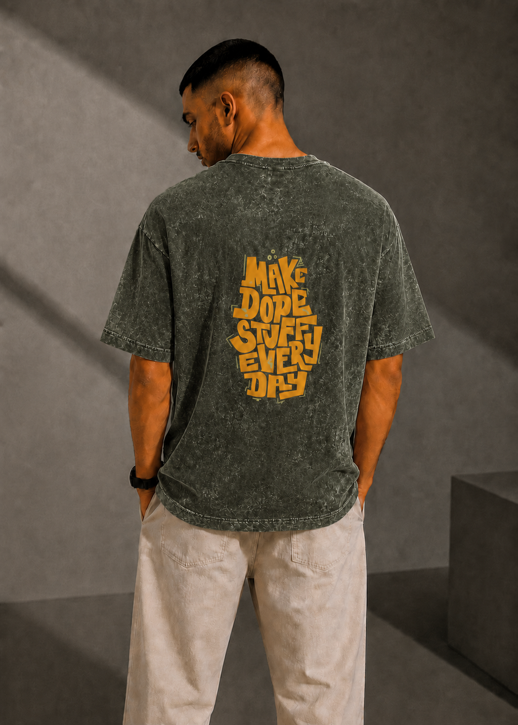 Unisex Acid Washed Oversized Olive Green Tee