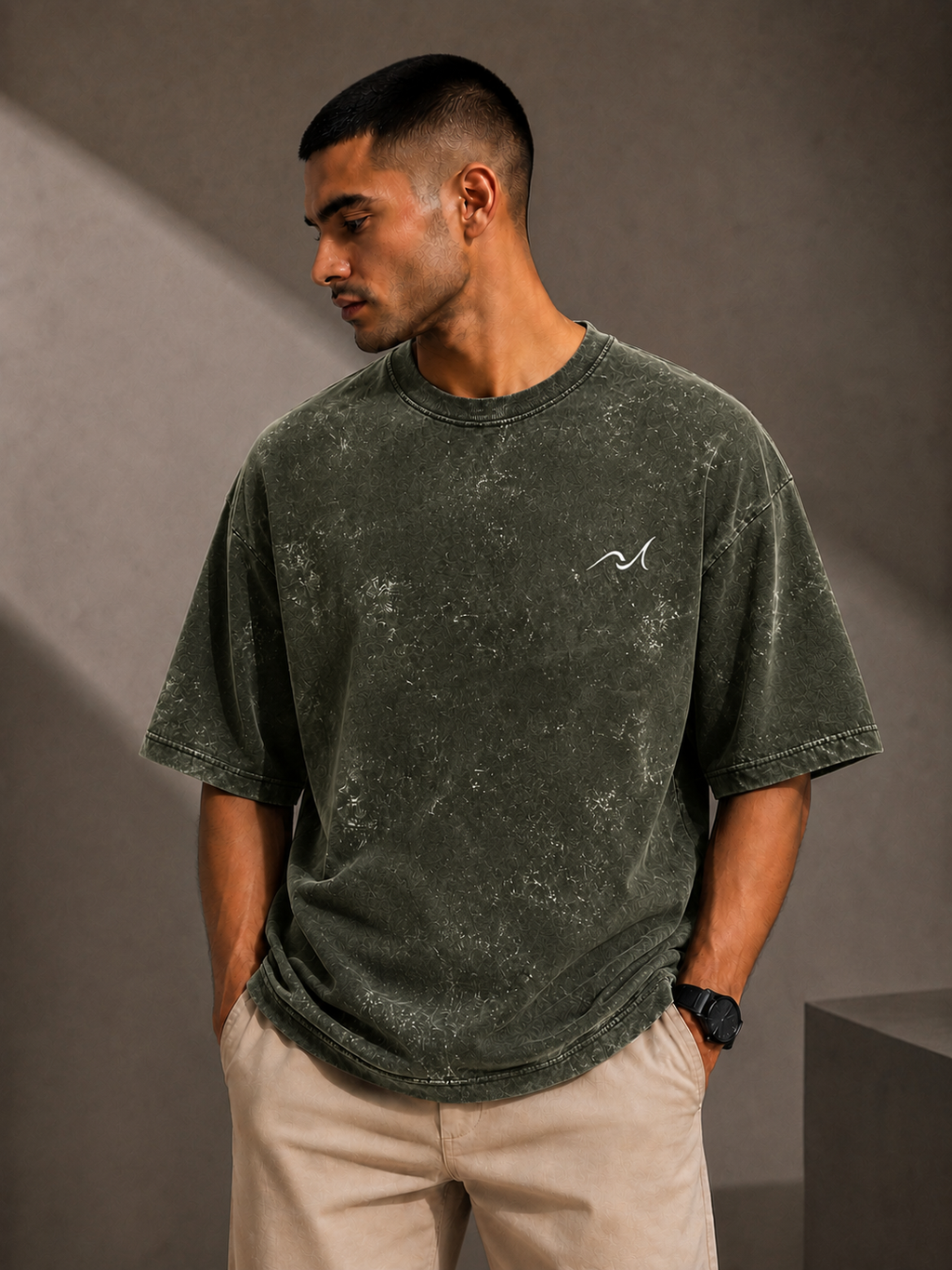 Unisex Acid Washed Oversized Olive Green Tee