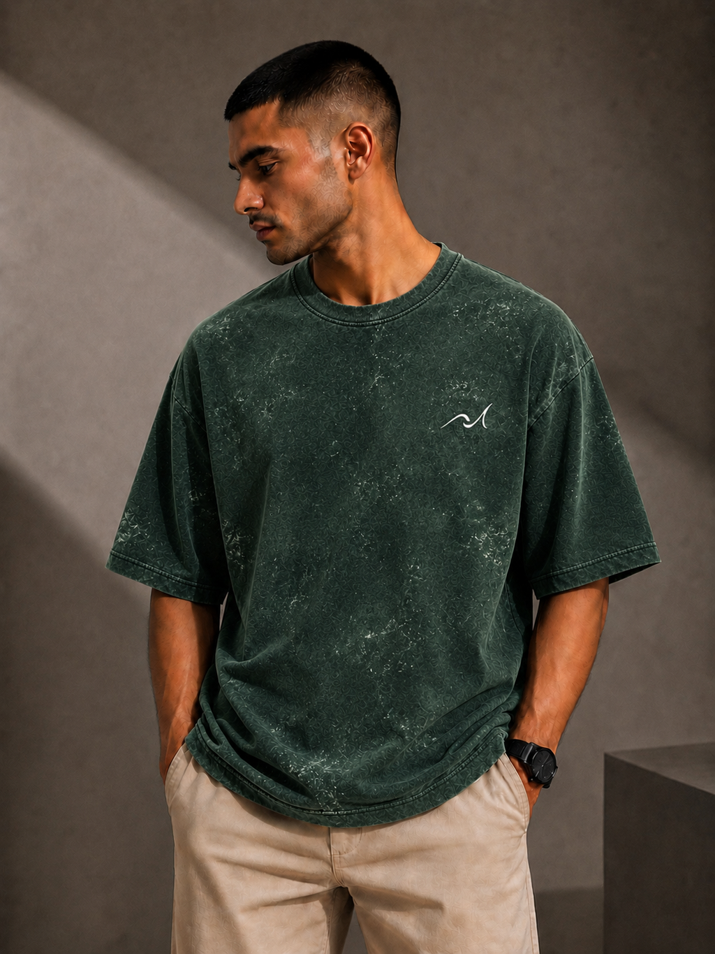 Unisex Acid Washed Pine Green Oversized Tee