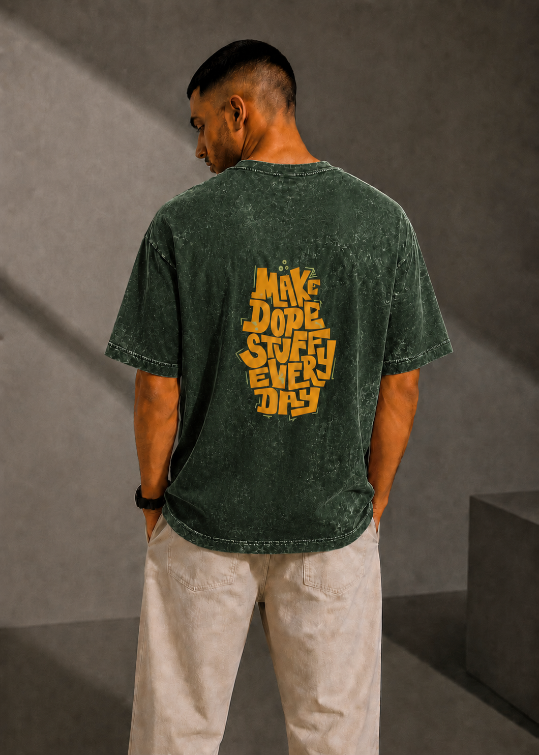 Unisex Acid Washed Pine Green Oversized Tee