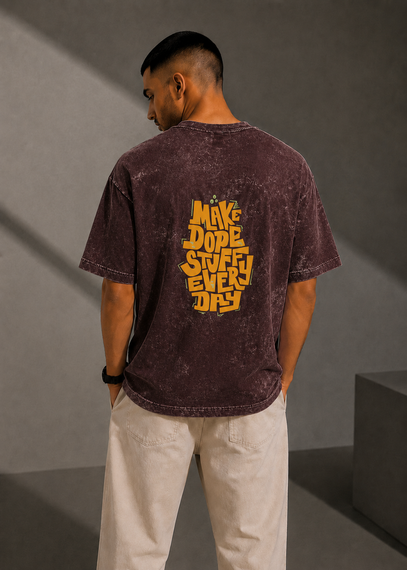 Unisex Acid Washed Maroon Oversized Tee