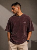 Unisex Acid Washed Maroon Oversized Tee