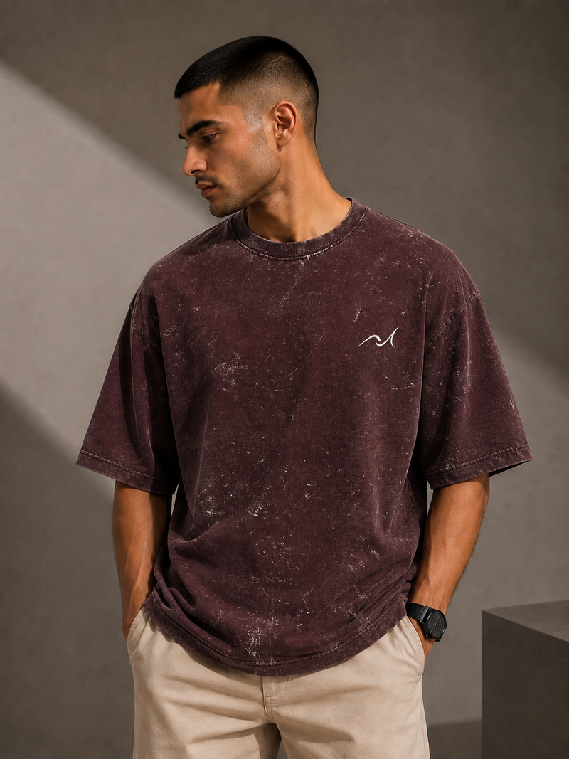 Unisex Acid Washed Maroon Oversized Tee