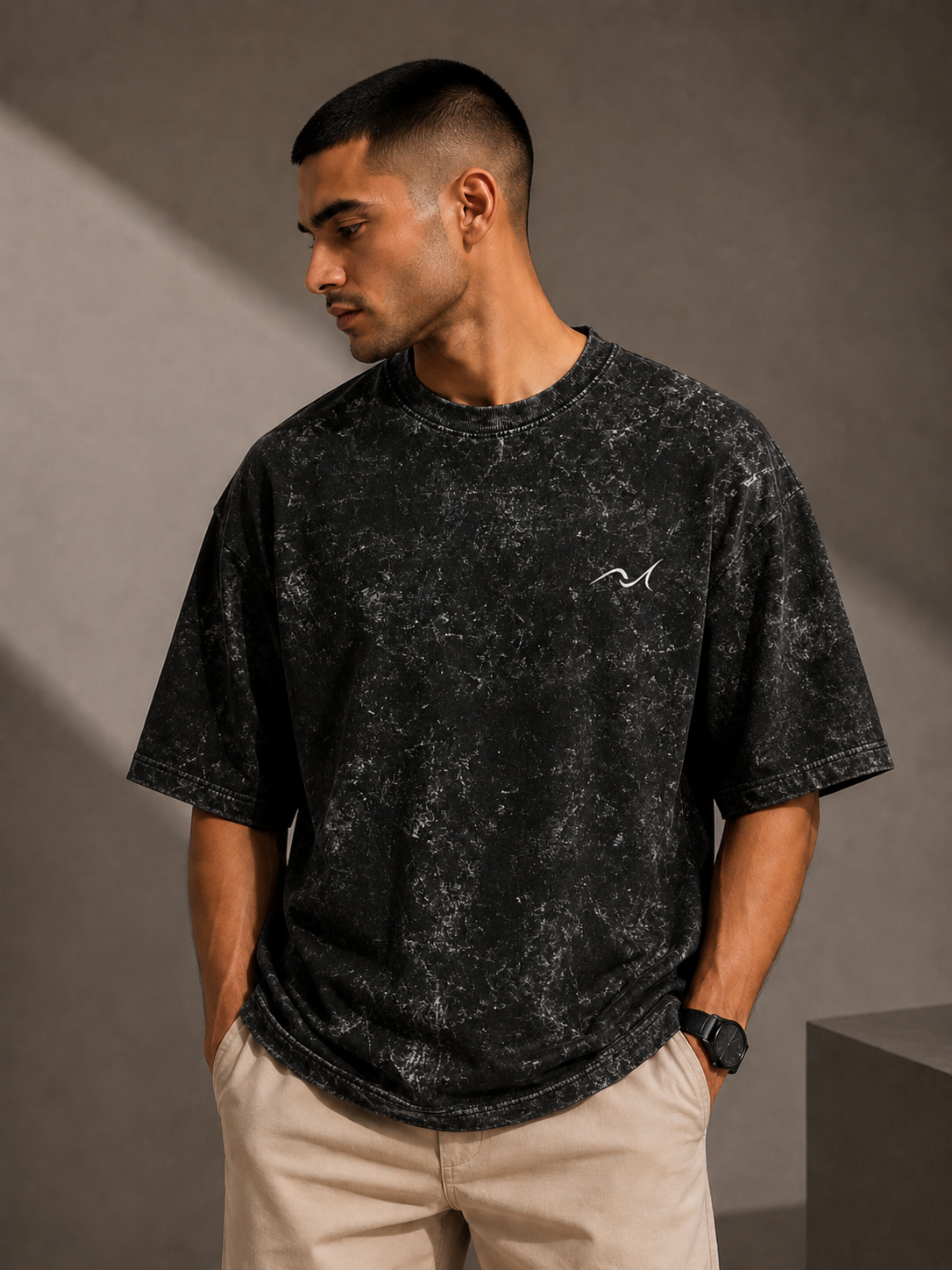 Unisex Acid Washed Black Oversized Tee